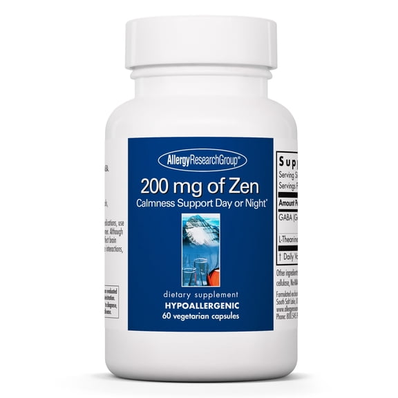 ARG 200 mg of Zen - Supports Calm and Stress Balance - Delivers 200 mg L-Theanine & 550 mg GABA per Serving - Vegetarian & Hypoallergenic - 30 Servings - 60 Capsules