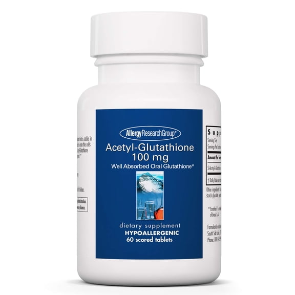 Allergy Research Group Acetyl-Glutathione - S-Acetyl-L-Glutathione, Well Absorbed, Immune support, 100 mg Supplement, Hypoallergenic, Scored Tablets - 60 Count