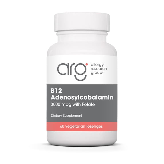 ARG B12 Adenosylcobalamin - 3000 mcg with Folate - Bioactive Vitamin B12 Lozenges - Cellular Energy & Nerve Support - Methylation & Brain Health - Vegetarian - 60 Servings - 60 Lozenges