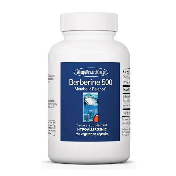 Allergy Research Group Berberine 500mg Supplement - Multi-Faceted Metabolic Support, Supports Healthy Cholesterol, Indian Barberry Root, Hypoallergenic, Vegetarian Capsules - 90 Count