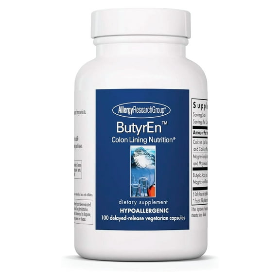 Allergy Research Group ButyrEn - Butyrate Gut Health Supplement for Women and Men, Colon and Digestive Support with Tributyrate Complex, Butyric Acid - 100 Delayed Release Vegetarian Capsules