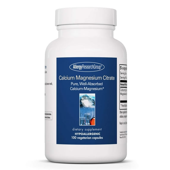 Allergy Research Group Calcium Magnesium Citrate Supplement - Bone Health, with Calcium Citrate, Pure, Well-Absorbed, Vegetarian Capsules - 100 Count