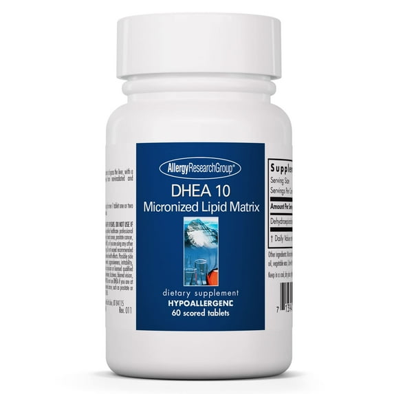 Allergy Research Group DHEA for Men & Women - Micronized, Dehydroepiandrosterone, Metabolism Support, Low Dose DHEA, 10mg Supplement, Soy-Free, Vegan, Scored Tablets - 60 Count