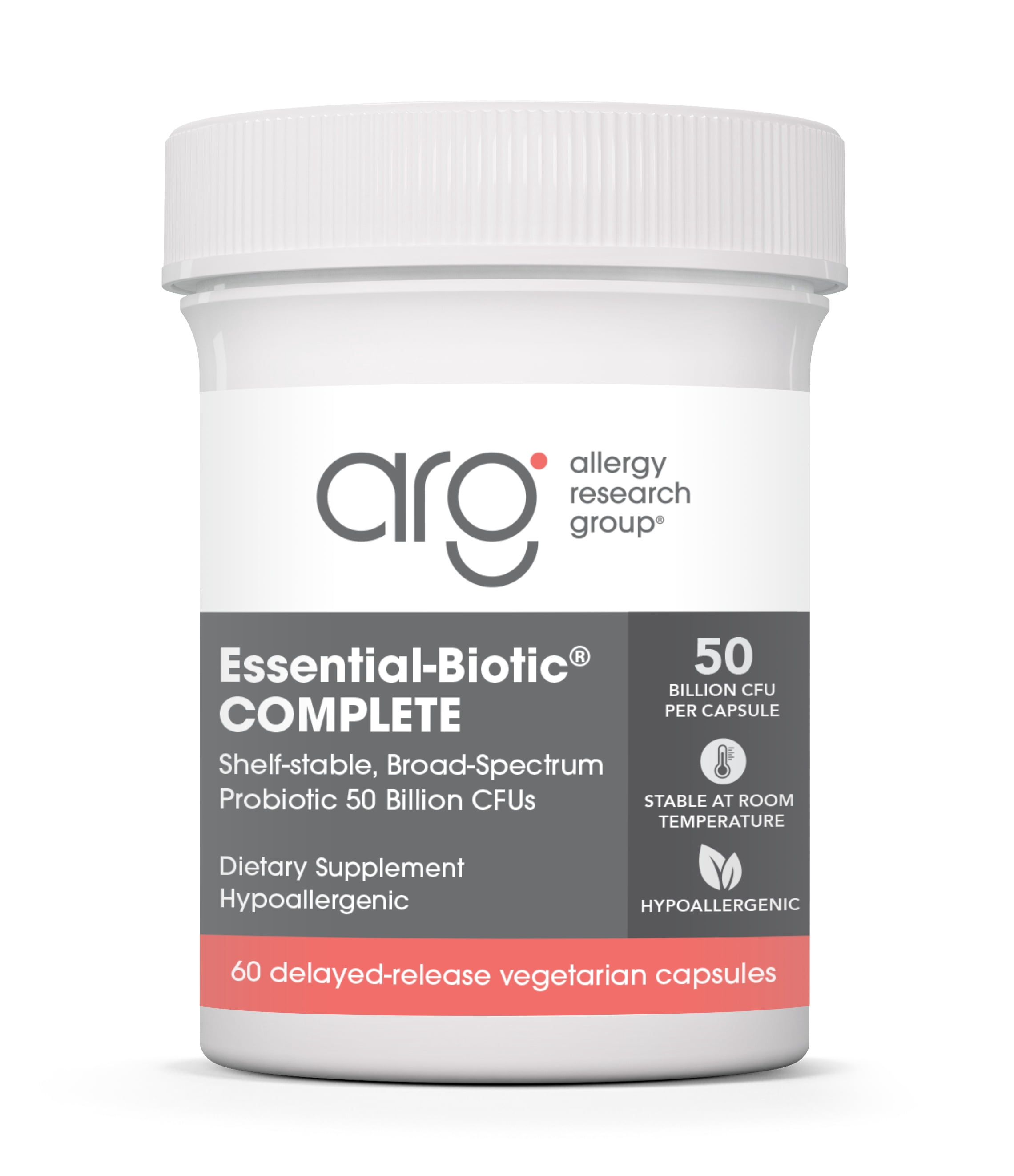 ARG Essential Biotic Complete - 50 Billion CFU Probiotic - Gut & Digestive Support - Delayed Release Capsules - Hypoallergenic - 60 Servings - 60 Capsules