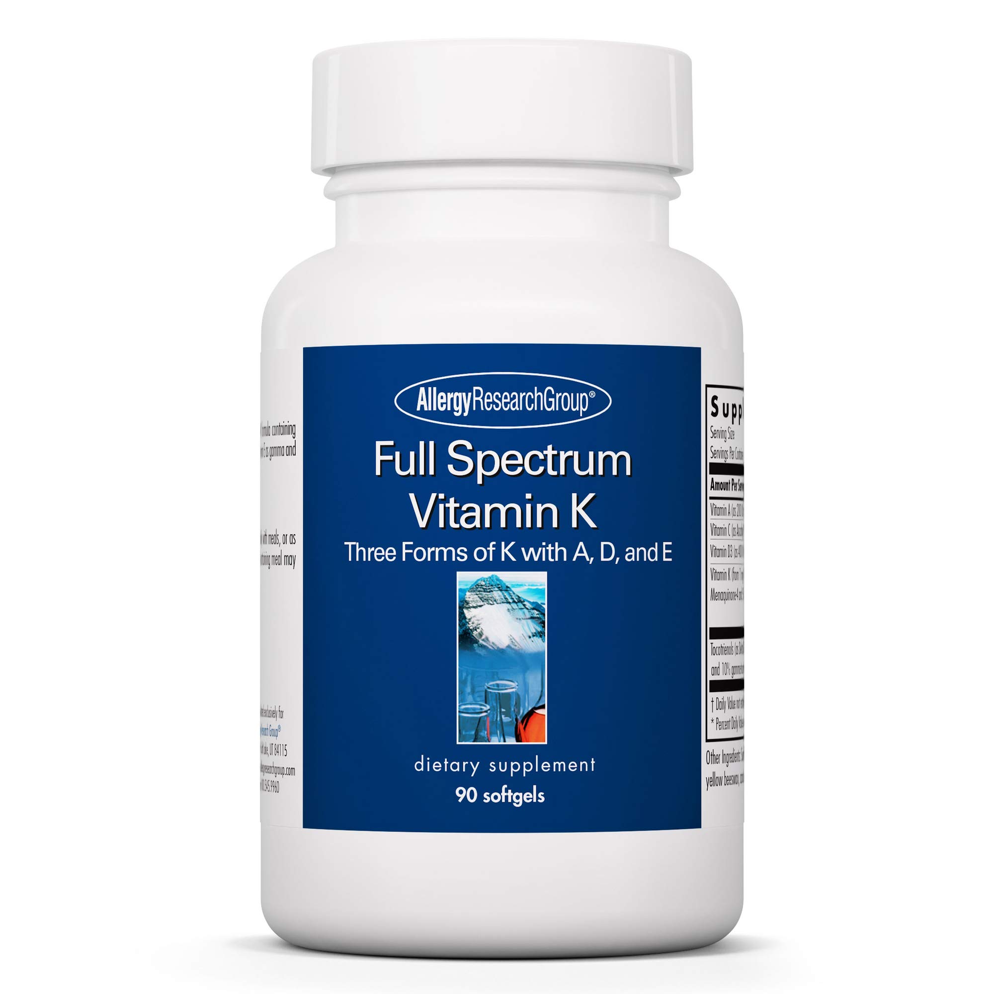 Allergy Research Group Full Spectrum Vitamin K - Vitamin K1 and K2 Supplement, Vitamin K Complex, MK-4, MK-7, Vitamin D3, Vitamin A - 90 Count