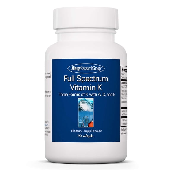 Allergy Research Group Full Spectrum Vitamin K - Vitamin K1 and K2 Supplement, Vitamin K Complex, MK-4, MK-7, Vitamin D3, Vitamin A - 90 Count