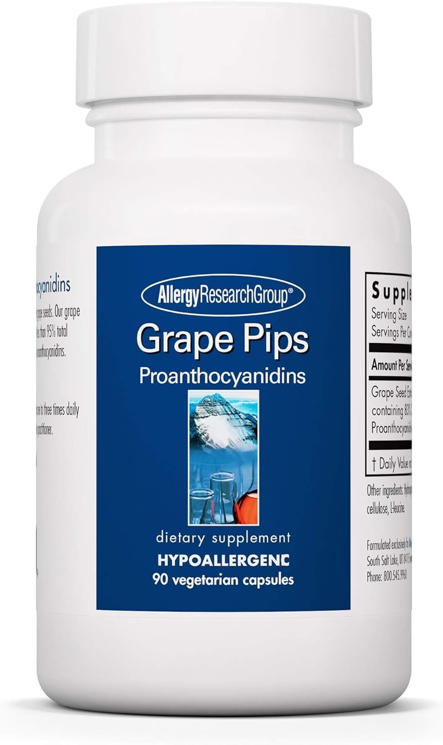 Allergy Research Group Grape Pips - Grape Seed Extract, Proanthocyanidins, Polyphenols, Herbal Supplement, Organic, 300mg Capsules - 90 Count