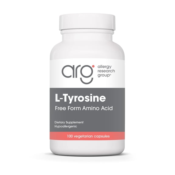 Allergy Research Group L-Tyrosine - Brain Support, Hormone Precursor, Free Form Amino Acid, 500mg Supplement, Thyroid Support Capsules - 100 Count