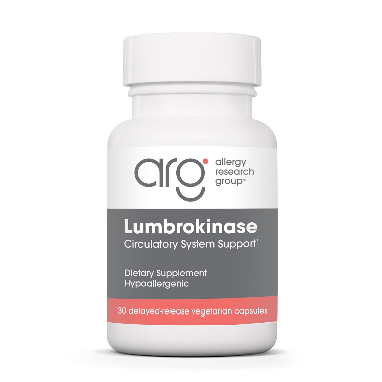 ARG Lumbrokinase - 32 mg Lumbrokinase - Circulatory System Support - Delayed-Release Capsules - Gluten-Free & Non-GMO - 15 Servings - 30 Capsules