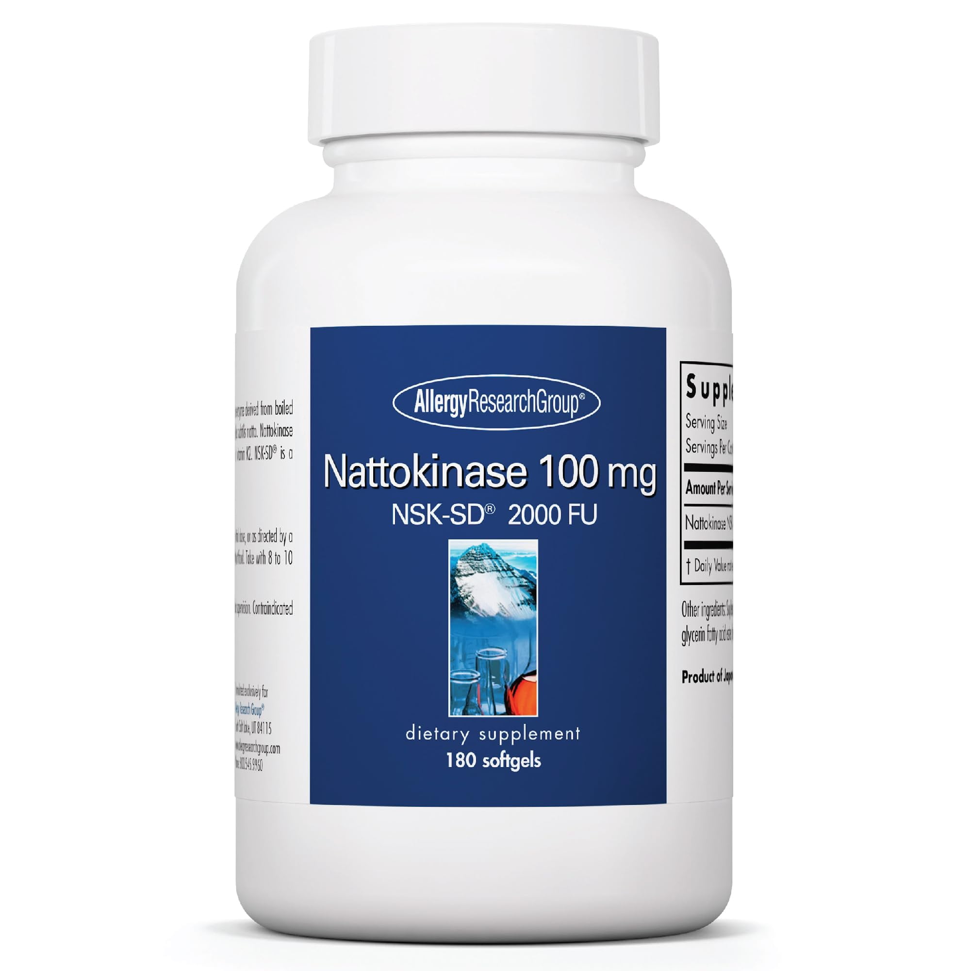 Allergy Research Group Nattokinase 2000 FU / 100mg - Nattokinase Supplement for Women and Men, Natural Enzyme Support for Heart and Blood Health - 180 Softgels
