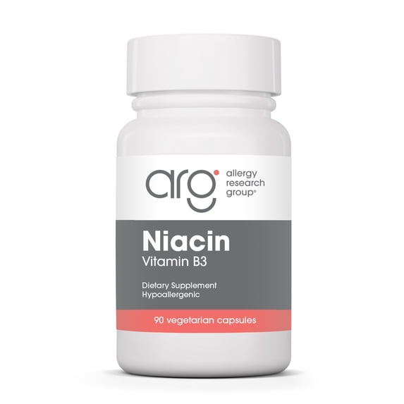 Allergy Research Group Niacin Supplement - Vitamin B3 for Men & Women, Niacin with Flush, Nicotinic Acid, NAD, 250mg Vegetarian Capsules - 90 Count