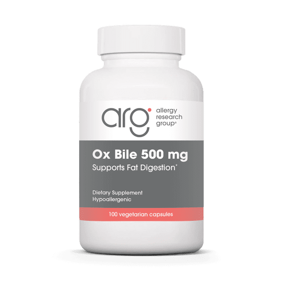 ARG Ox Bile 500 mg - Supports Fat Digestion - Delivers 500 mg Concentrated Bile Salts per Serving - Hypoallergenic & Vegetarian - 100 Servings - 100 Capsules