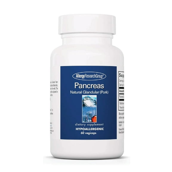 Allergy Research Group Pancreas Pork Supplement - Pancreas Natural Glandular, 425mg Pancreatic Enzymes, Digestive Enzymes Amylase, Protease - 60 Count