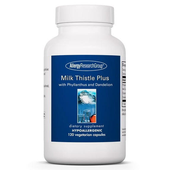 Allergy Research Group Milk Thistle Plus Supplement - Liver Health Support, Milk Thistle, Dandelion, Detox, Cleanse, Vegetarian Capsules - 120 Count