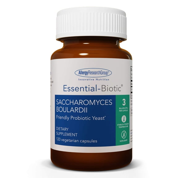Allergy Research Group Essential-Biotic Saccharomyces Boulardii 450mg Probiotic Supplement - S. Boulardii Probiotic Yeast, Friendly Bacteria Establishment, GI Tract Support - 120 Count