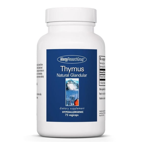Allergy Research Group Thymus Supplement - Thymus Tissue, Glandular Extract, 1000mg Raw Thymus Glandular, Ovine, Lyophilized, Hypoallergenic - 75 Count