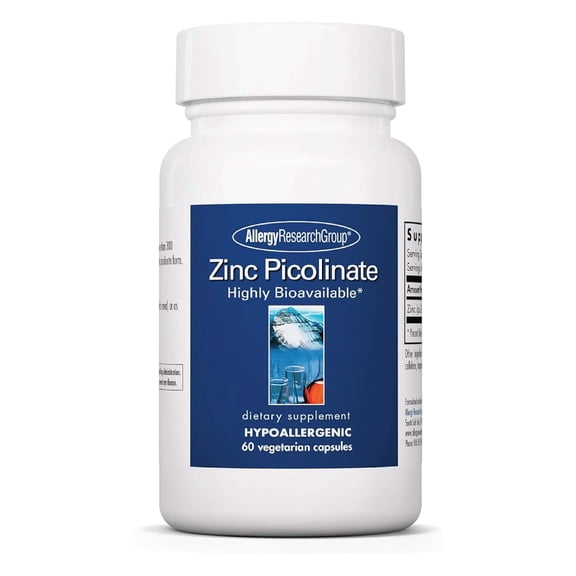 Allergy Research Group Zinc Picolinate Supplement - Supports Normal Health Immune Response, Highly Bioavailable, Well-Absorbed, Hypoallergenic, Vegetarian Capsules - 60 Count