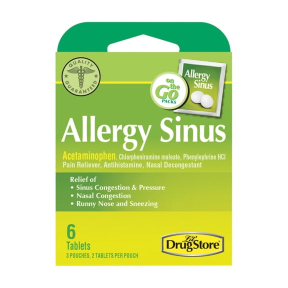 Allergy & Sinus Relief Tablets, Fast-Acting Formula, 6 Count (Pack of 1)