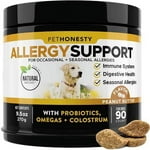 Pet Honesty Dog Allergy & Itch Relief - Advanced Itch Supplement with Probiotics for Dogs - Immune Support & Skin Relief for Seasonal Allergies - Natural Itchy Skin & Paw Relief - (Salmon, 90 Ct)