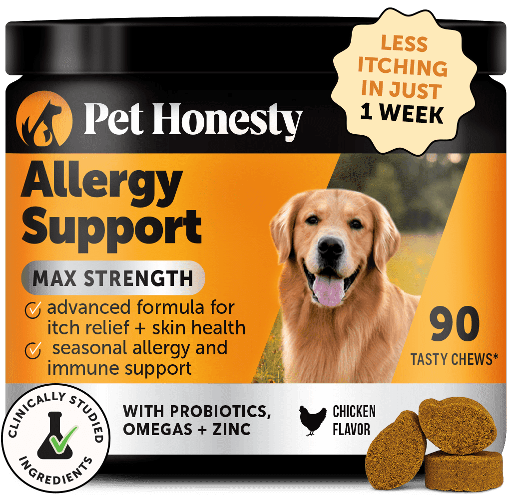 Pet Honesty Allergy Support Max Strength for Dogs Itch Relief and Immune Support, Chicken Flavored Chews, 90 count
