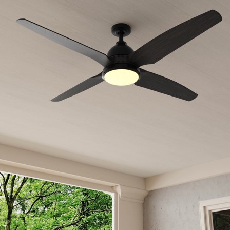 Alleron Collection 4-Blade Antique Black 56-Inch DC Motor LED Urban Industrial Ceiling Fan