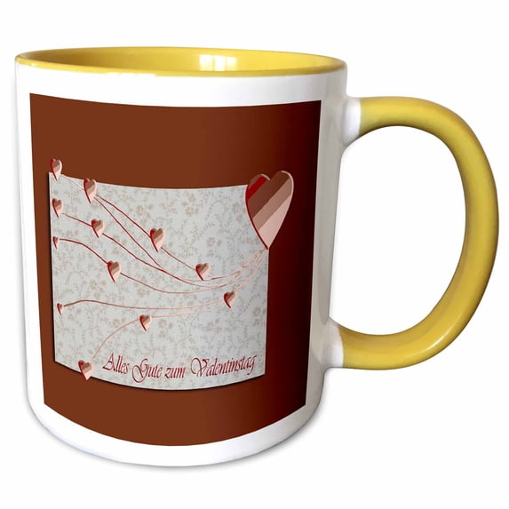 3drose, Alles Gute Zum Valentinstag, Happy Valintines Day in German , Copper Hearts, 15oz Two-tone Yellow Mug