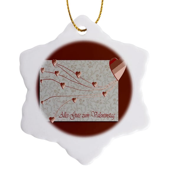 3drose, Alles Gute Zum Valentinstag, Happy Valintines Day in German , Copper Hearts, 3 inch Snowflake Porcelain Ornament