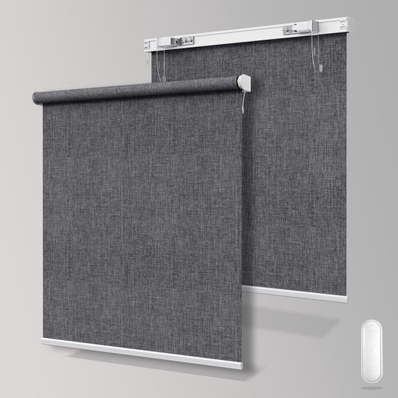 Allesin No Drill Motorized Roller Blinds, Outside Mount Installation Electric Blackout Blinds with Remote, Compatible with Alexa Google, Easy Install for Home and Office, Grey - 64" W x 64" H