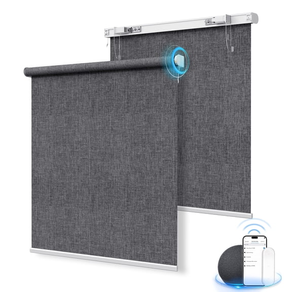 Allesin Full Outside-Mounted No Drill Motorized Roller Blinds with Remote, Easy Install Automatic Shades Work with Alexa Google, Electric Blackout Roller Blinds for Home and Office (Grey-42 Wx64 H)