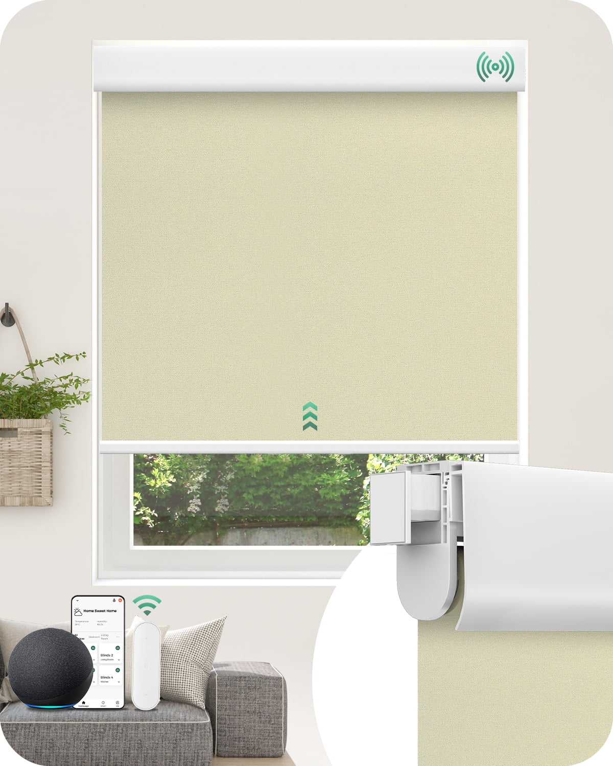 Allesin Motorized Blinds No Drill Automatic Roller Shades with Remote | Rental-Friendly & Easy Install Smart Electric Blackout Window Blinds for Apartment, Beige 35x72