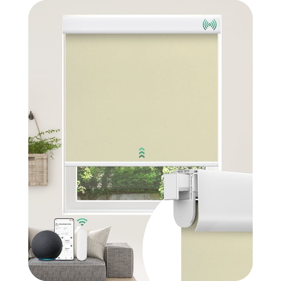 Allesin Motorized Blinds No Drill Automatic Roller Shades with Remote | Rental-Friendly & Easy Install Smart Electric Blackout Window Blinds for Apartment, Beige 36x72