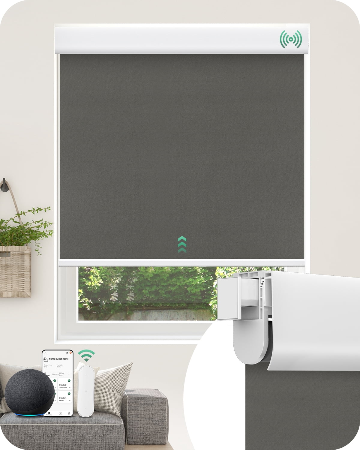 Allesin Motorized Blinds No Drill Automatic Roller Shades with Remote | Rental-Friendly & Easy Install Smart Electric Blackout Window Blinds for Apartment, Smoky Gray 33.5x72