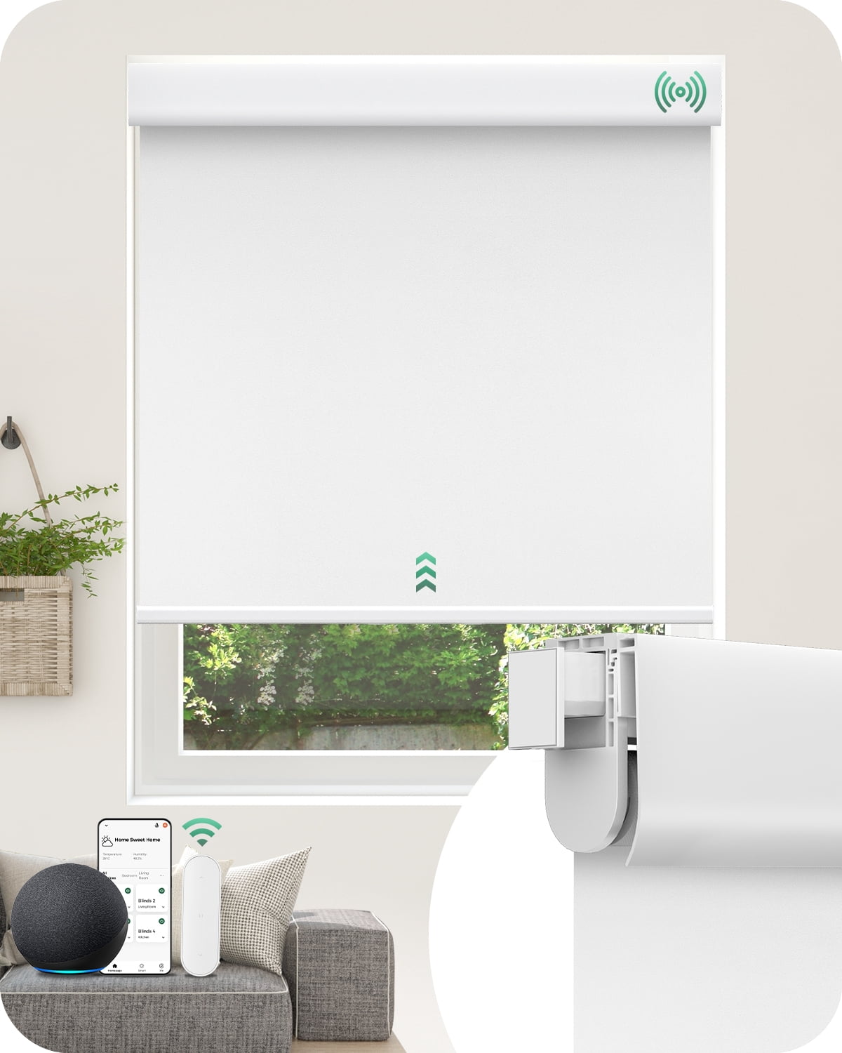 Allesin Motorized Blinds No Drill Automatic Roller Shades with Remote | Rental-Friendly & Easy Install Smart Electric Blackout Window Blinds for Apartment, White 36x72