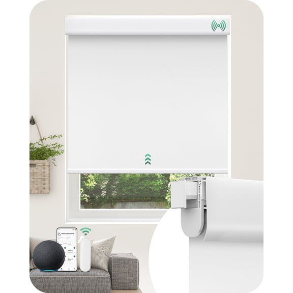 Allesin Motorized Blinds No Drill Automatic Roller Shades with Remote | Rental-Friendly & Easy Install Smart Electric Blackout Window Blinds for Apartment, White 36x72
