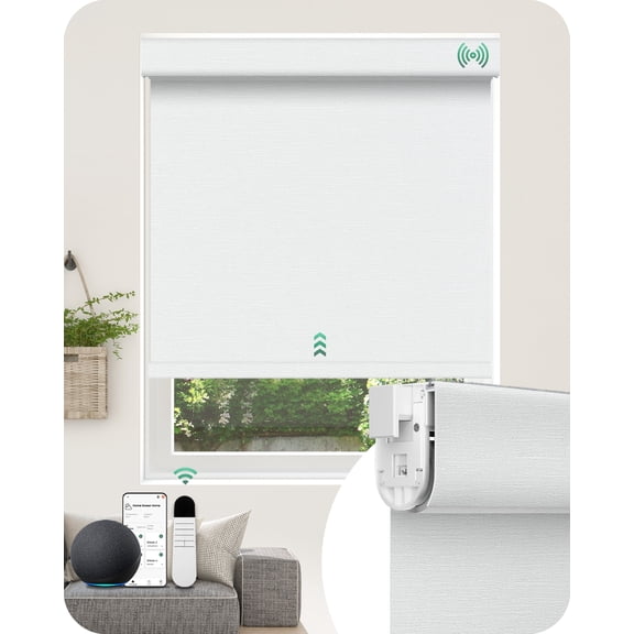 Allesin Motorized Blinds No Drill Automatic Roller Shades with Remote | Rental-friendly & Easy Install Smart Electric Blackout Window Blinds for Apartment, Snow-Jacquard 34x60