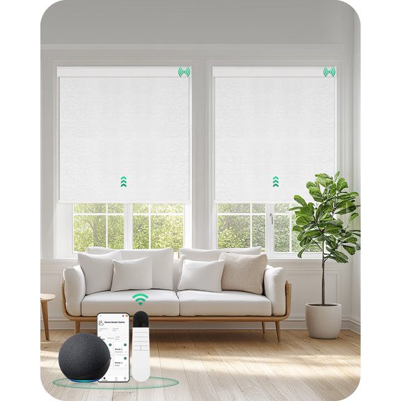Allesin Motorized Blinds with Remote Smart Blackout Roller Shades | All-in-One & Ultra-Quiet Automatic Electric Power Blinds for Home Office, Cloud-Patterned 34x60