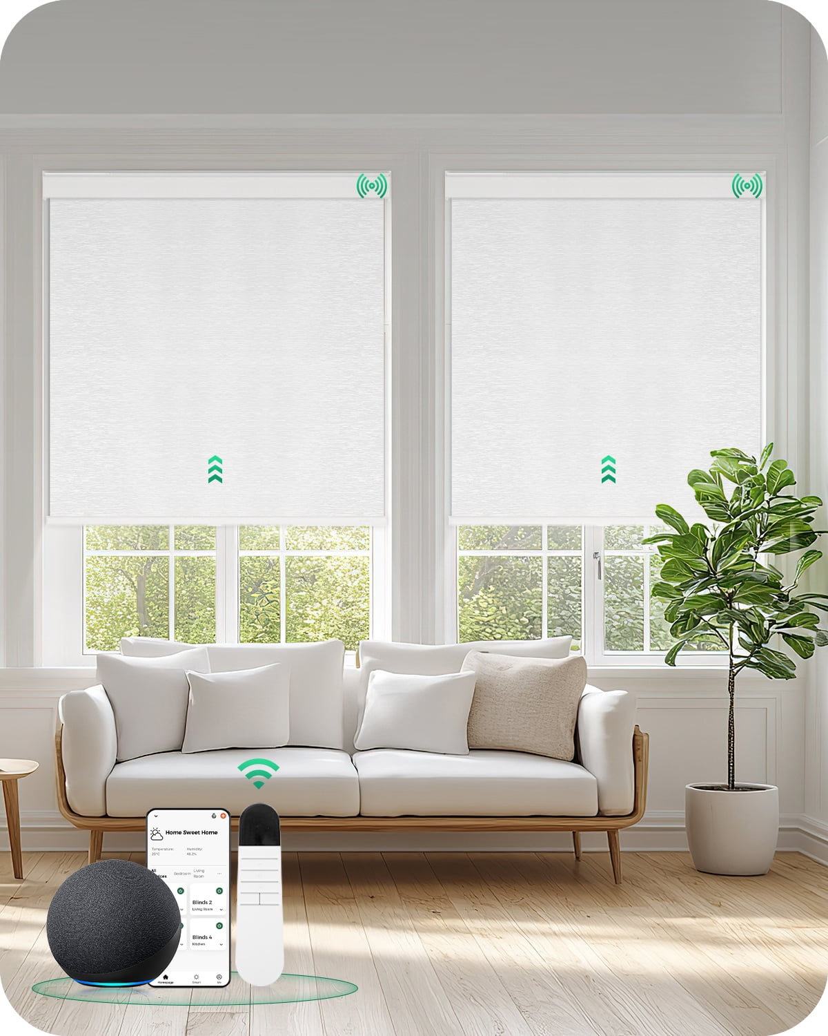 Allesin Motorized Blinds with Remote Smart Blackout Roller Shades | All-in-One & Ultra-Quiet Automatic Electric Power Blinds for Home Office, Cloud-Patterned 36x72