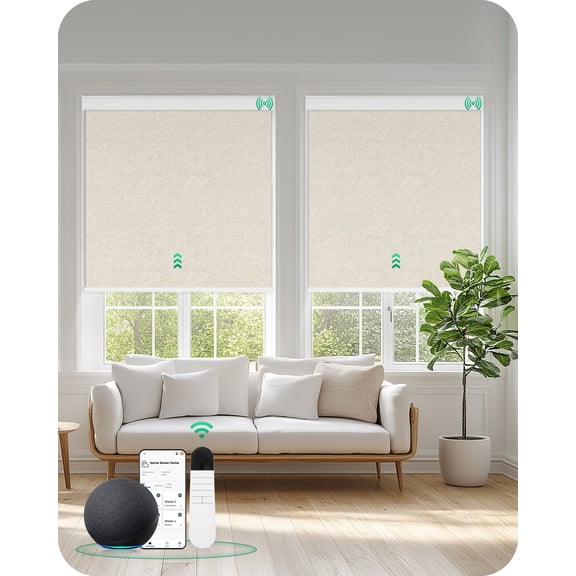 Allesin Motorized Blinds with Remote Smart Blackout Roller Shades | All-in-One & Ultra-Quiet Automatic Electric Power Blinds for Home Office, Sand-Linen 22x72