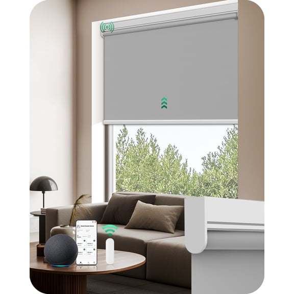 Allesin Motorized Roller Blinds with Remote Control for Windows, Blackout Automatic Smart Shades, Dry Battery Powered Electric Blind (Gray 31"W x 72"H)