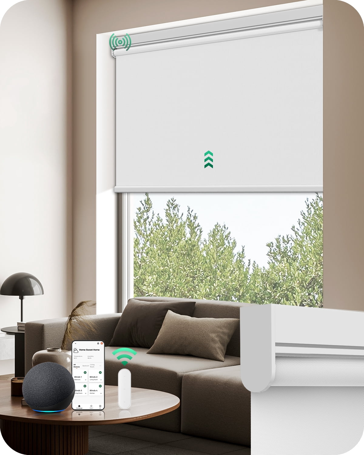 Allesin Motorized Roller Blinds with Remote Control for Windows, Blackout Automatic Smart Shades, Dry Battery Powered Electric Blind (White 34"W x 72"H)