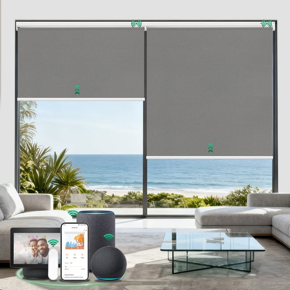 Allesin Smart Motorized Roller Shades, Alexa Blackout Motorized Blinds with Remote Control, Cordless Electric Blinds for Bedroom Living Room Office(Gray, 31"W x 72"H)