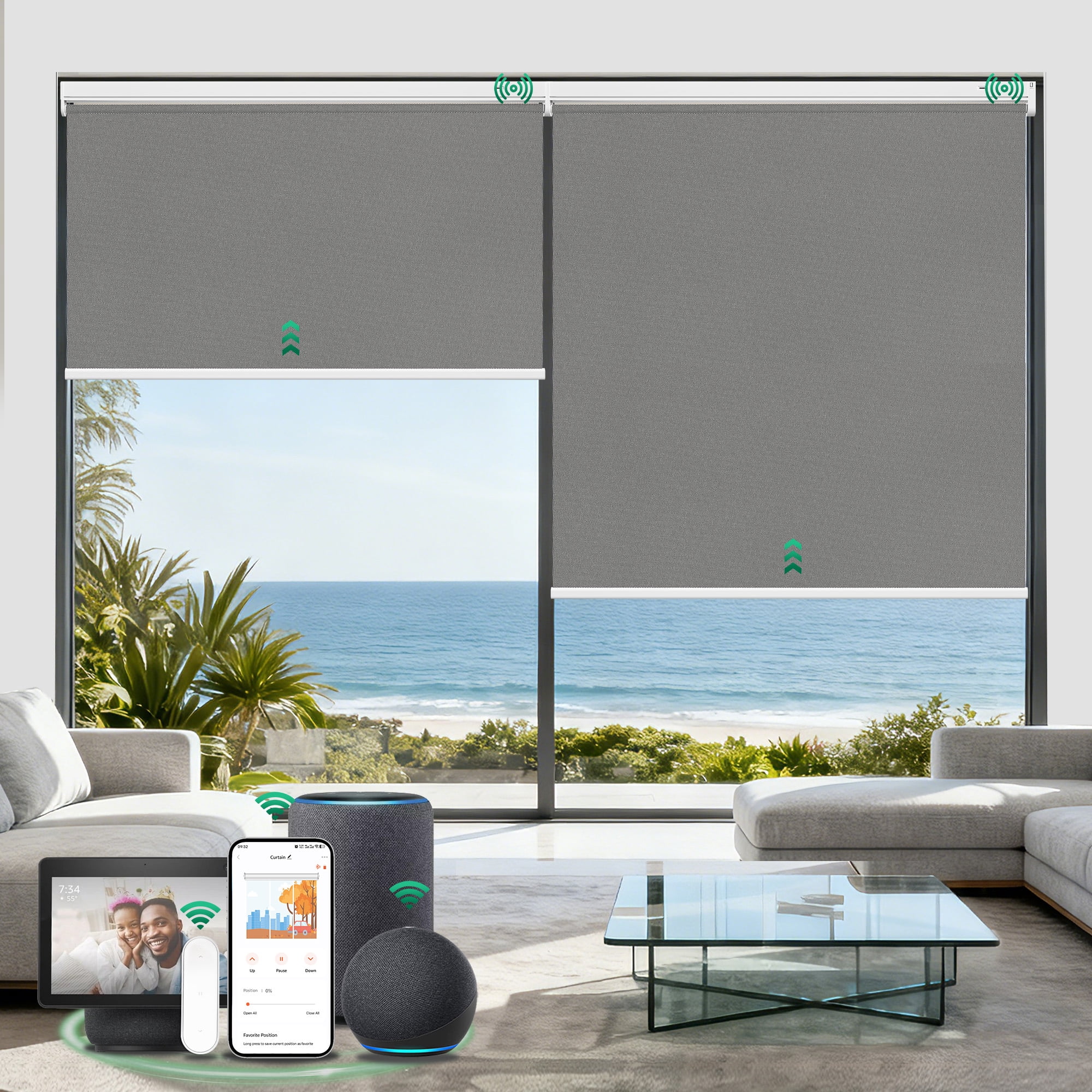 Allesin Smart Motorized Roller Shades, Alexa Blackout Motorized Blinds with Remote Control, Cordless Electric Blinds for Bedroom Living Room Office(Gray, 34"W x 72"H)