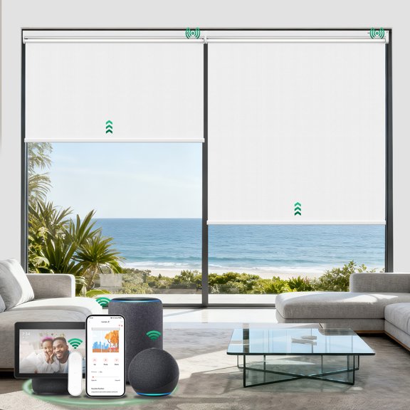Allesin Smart Motorized Roller Shades, Alexa Blackout Motorized Blinds with Remote Control, Cordless Electric Blinds for Bedroom Living Room Office(White, 36"W x 72"H)