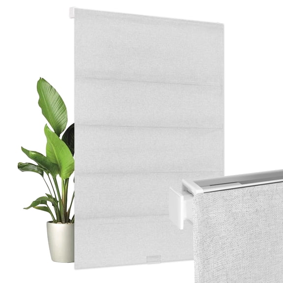 Allesin Zen No Drill No Tools Cordless Roman Shades for Windows, Blackout Thermal Insulated Room Darkening Window Blinds, Linen Fabric, Fits Bedroom, 31" W x 64" H, Grayish White