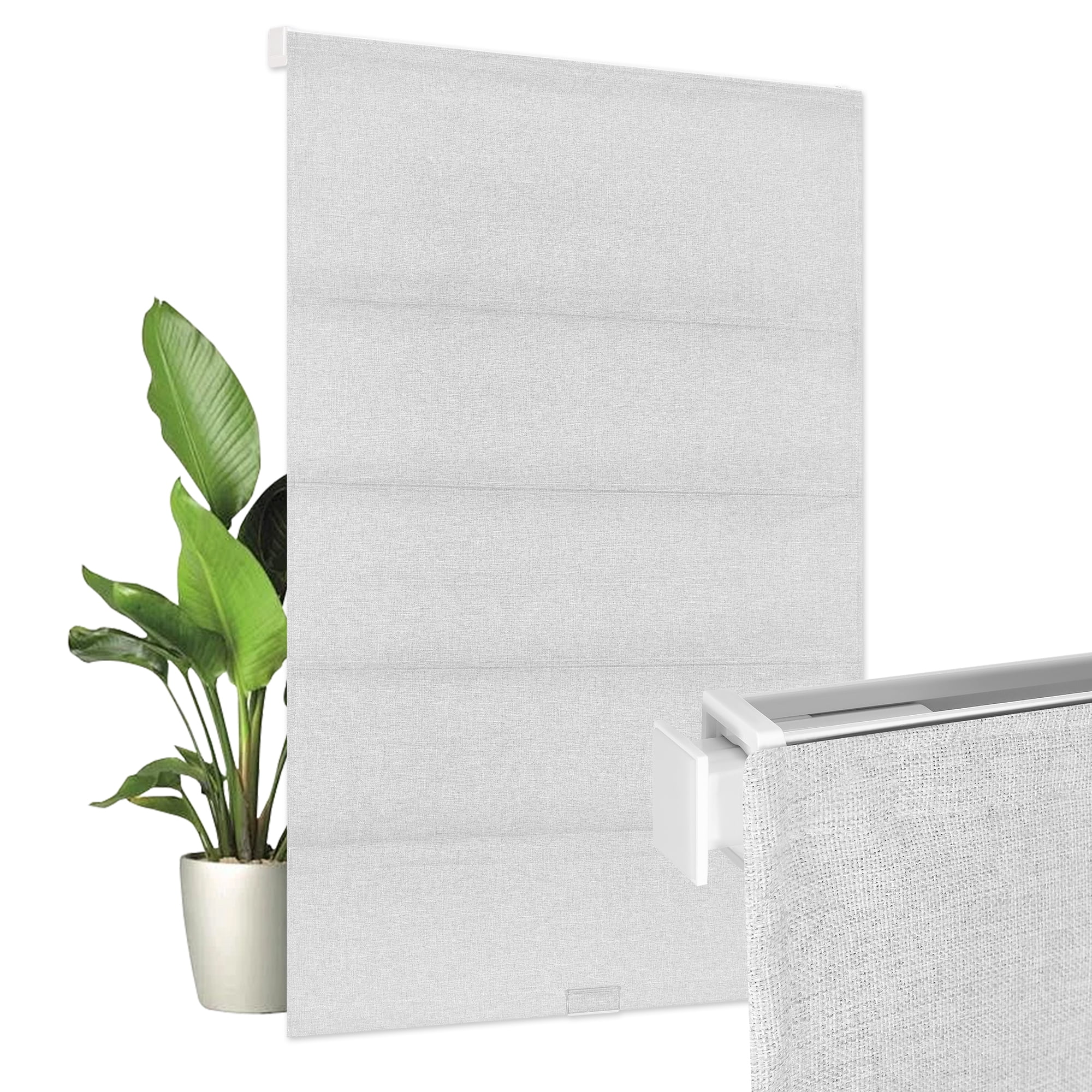 Allesin Zen No Drill No Tools Cordless Roman Shades for Windows, Blackout Thermal Insulated Room Darkening Window Blinds, Linen Fabric, Fits Bedroom, 34" W x 64" H, Grayish White