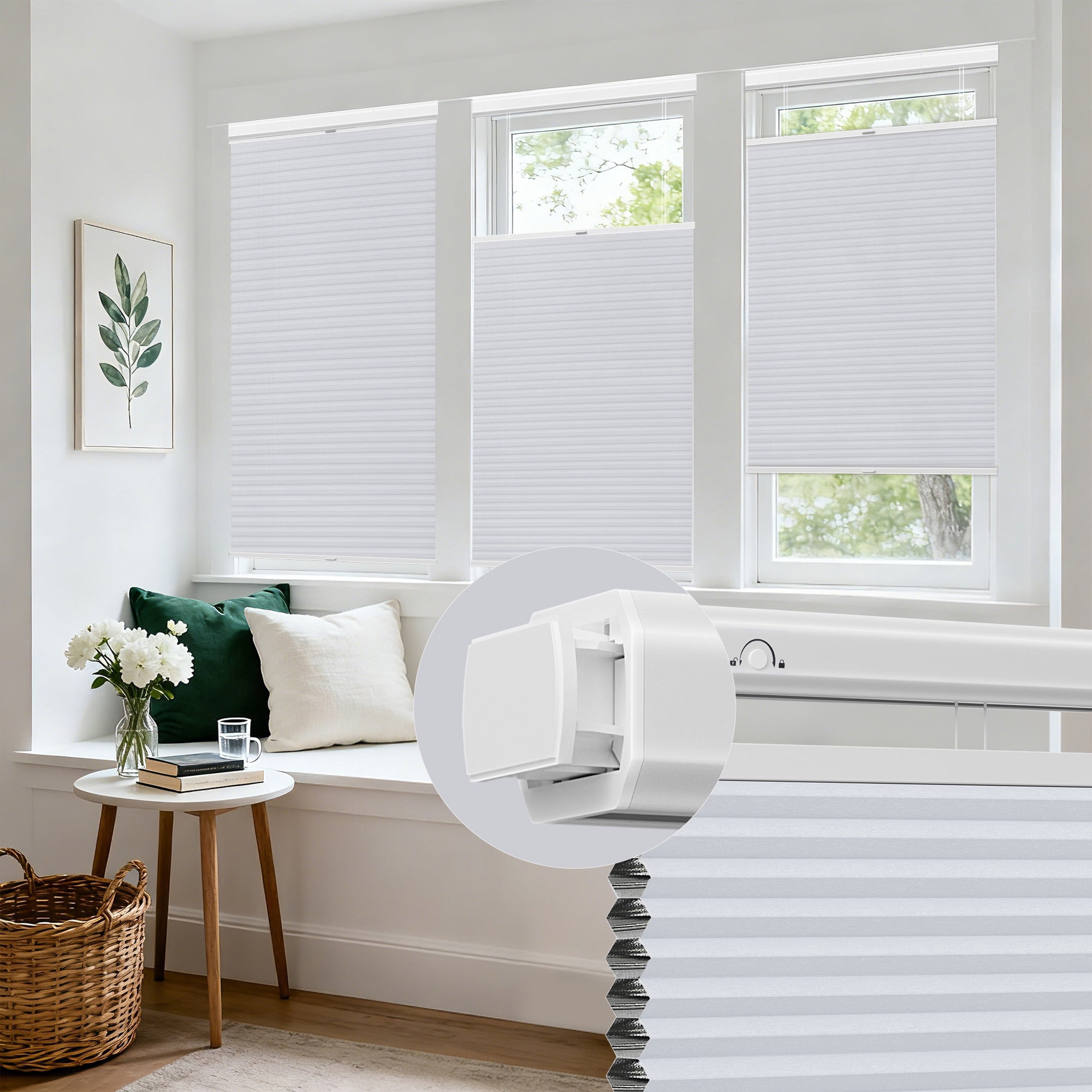 Allesin Zen No Drill No Tools Top Down Bottom Up Cellular Shades,Blackout Cordless Window Blinds for Indoor Windows,Easy to Install Honeycomb Blinds,White(Blackout) 24" Wx36 H