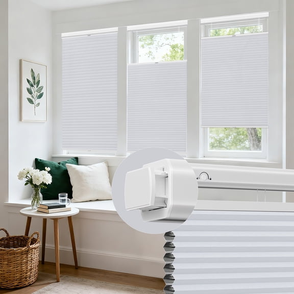 Allesin Zen No Drill No Tools Top Down Bottom Up Cellular Shades,Blackout Cordless Window Blinds for Indoor Windows,Easy to Install Honeycomb Blinds,White(Blackout) 36" Wx64 H