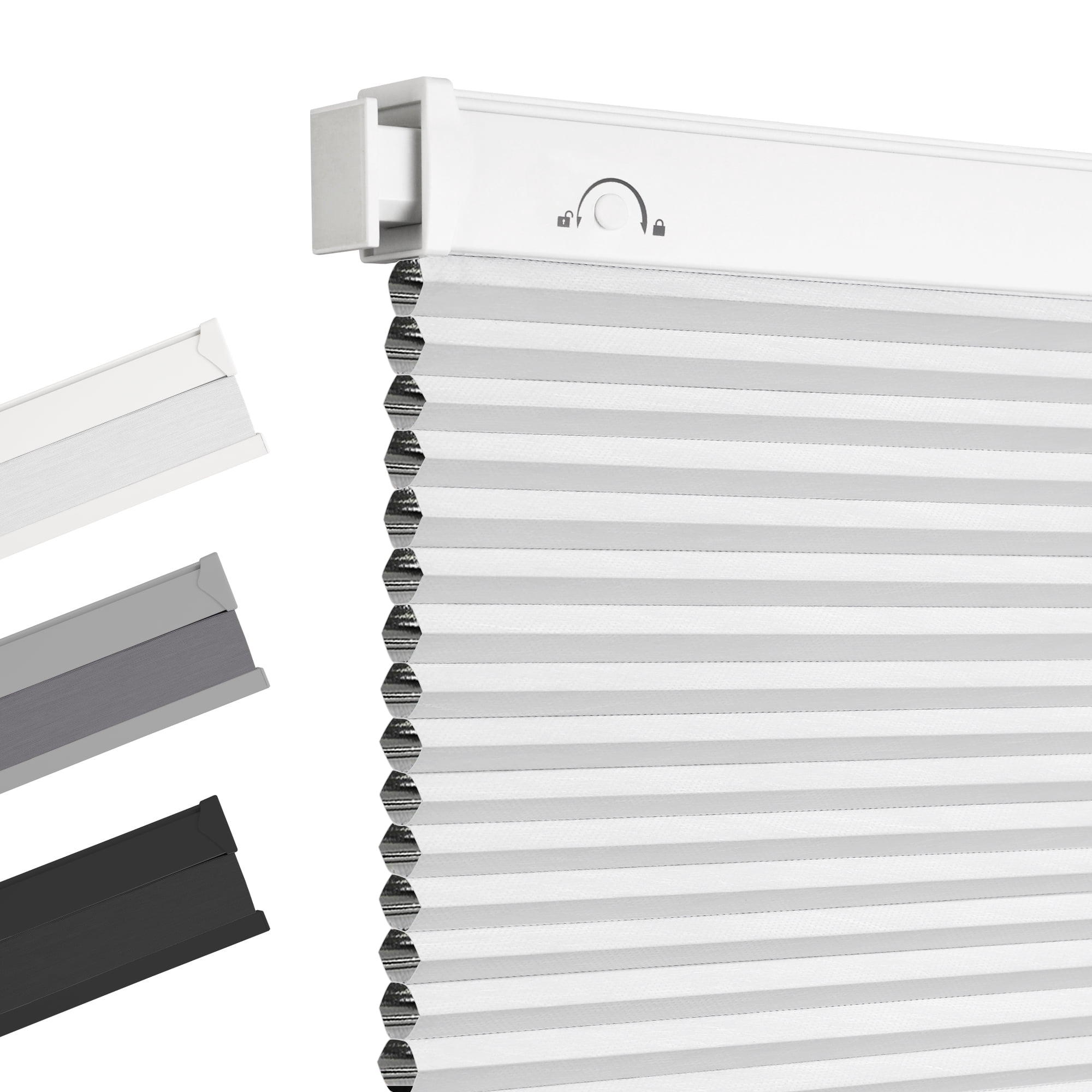 Allesin Zen No Drill Cordless Cellular Shades, Blackout, White, 36x64"