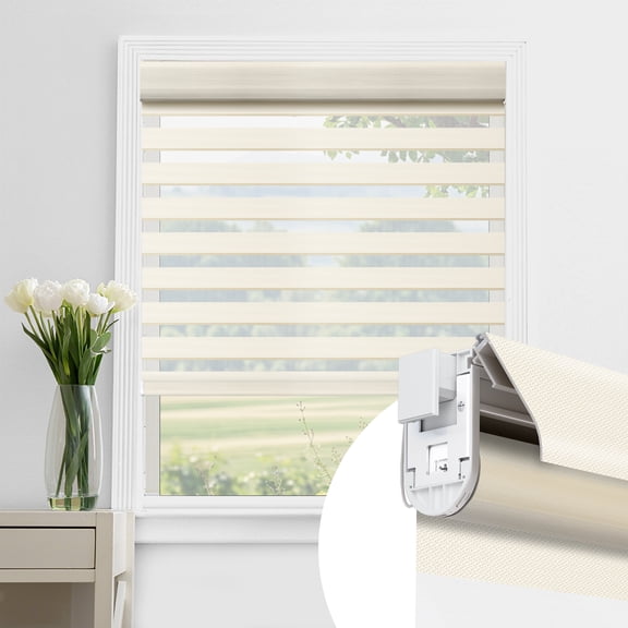Allesin Zen No Drill No Tools Cordless Zebra Blinds, Beige, 34.5"Wx48"H
