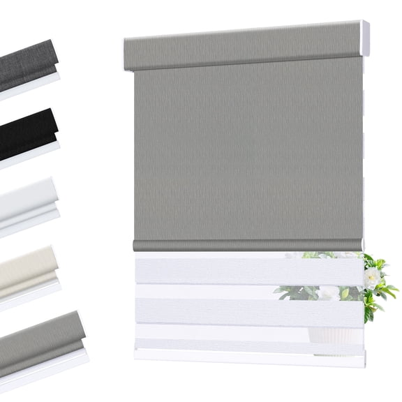 Allesin zen Cordless Dual Roller Shades with Square Cassette, Gray and White, 35" W X 64" H